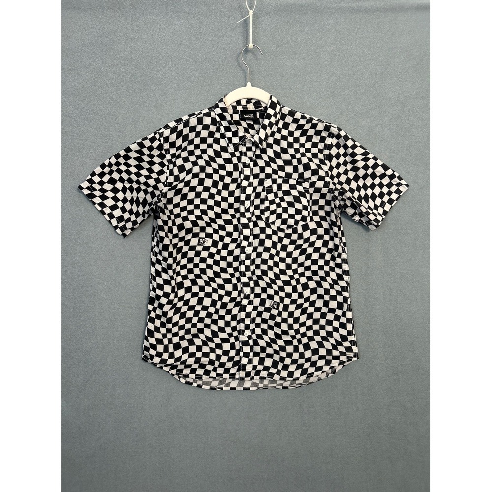 Vans Boys Short Sleeve Button Down Shirt Warped Checkerboard Cotton Black XL - Picture 2 of 9